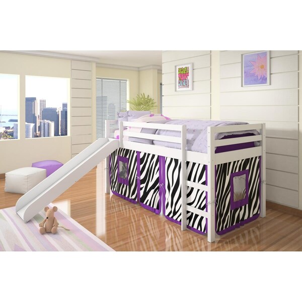 Donco Kids Twin Zebra Tent Loft With Slide, White - PD_750TW_Z