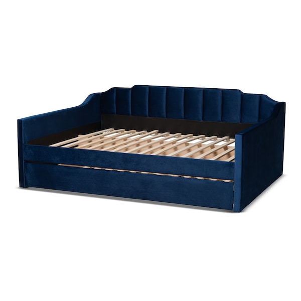 Baxton Studio Lennon Modern and Contemporary Navy Blue Velvet Fabric Queen Size Daybed with Trundle - 186-11468-ZORO