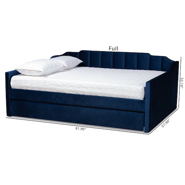 Baxton Studio Lennon Modern and Contemporary Navy Blue Velvet Fabric Queen Size Daybed with Trundle - 186-11468-ZORO