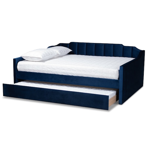 Baxton Studio Lennon Modern and Contemporary Navy Blue Velvet Fabric Queen Size Daybed with Trundle - 186-11468-ZORO
