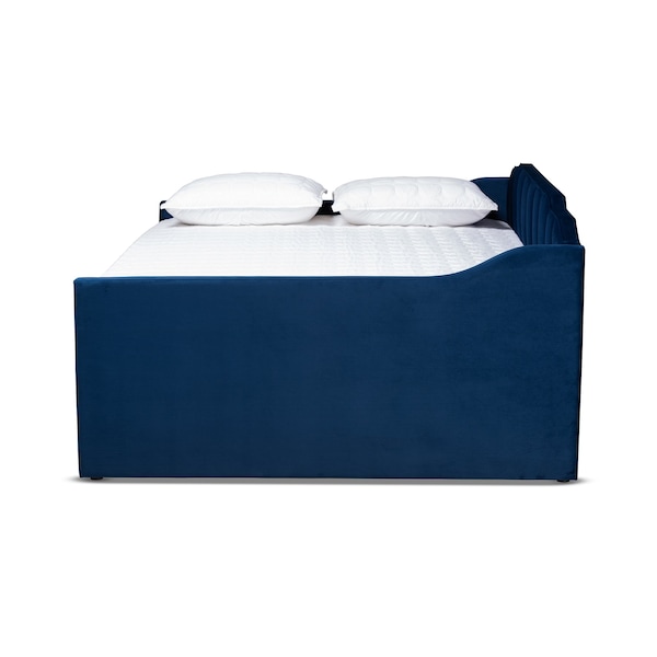 Baxton Studio Lennon Modern and Contemporary Navy Blue Velvet Fabric Queen Size Daybed with Trundle - 186-11468-ZORO