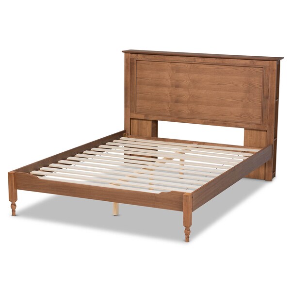 Baxton Studio Danielle Wood Queen Size Platform Storage Bed with Built-In Shelves - 164-10663