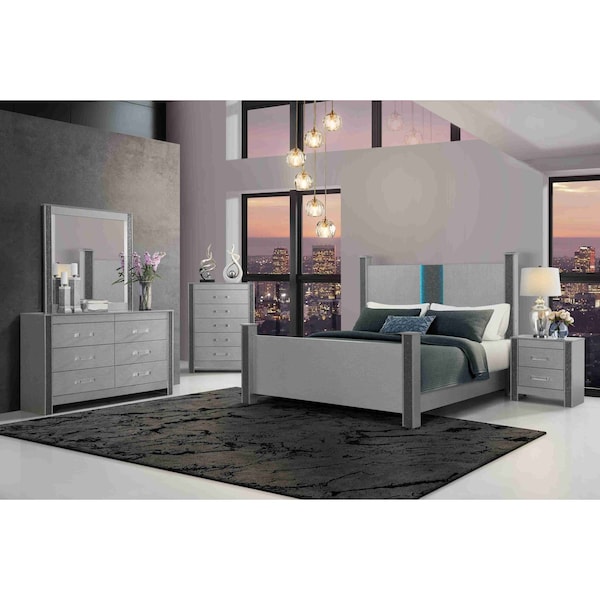 Global Furniture Usa Contemporary Logan Silver King Bed Group W/ Led And Speakers - 7406