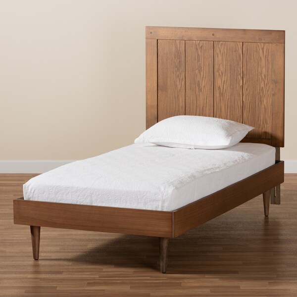 Baxton Studio Nicola Mid-Century Modern Transitional Ash Walnut Finished Wood Twin Size Platform Bed - 180-11154-11158-ZORO
