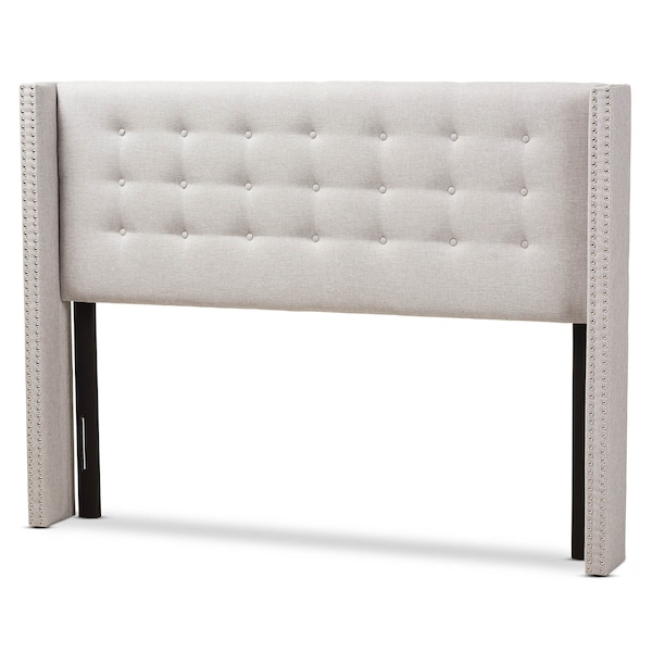 Baxton Studio Ginaro Beige Button-Tufted Nail head King Size Winged Headboard - 141-7516
