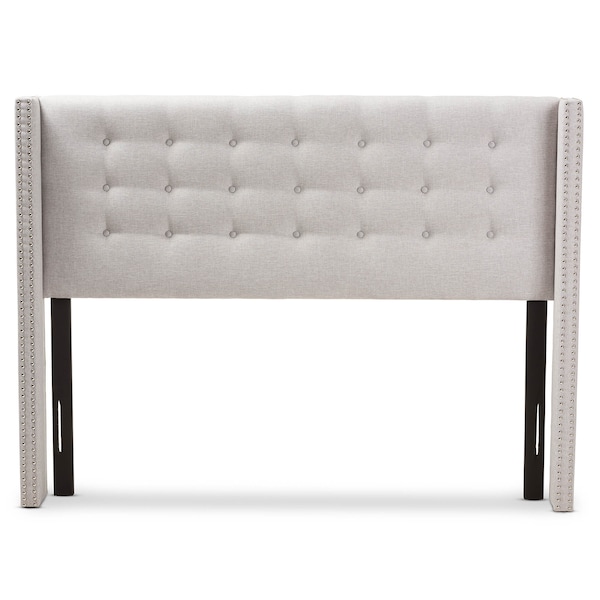 Baxton Studio Ginaro Beige Button-Tufted Nail head King Size Winged Headboard - 141-7516