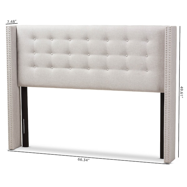 Baxton Studio Ginaro Beige Button-Tufted Nail head King Size Winged Headboard - 141-7516