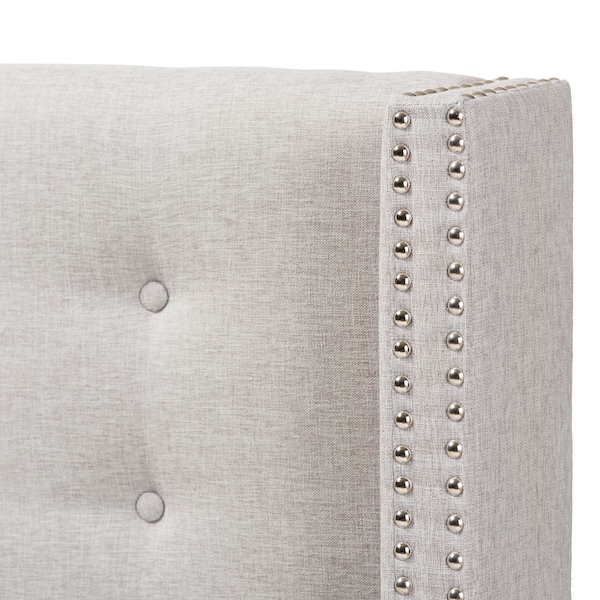 Baxton Studio Ginaro Beige Button-Tufted Nail head King Size Winged Headboard - 141-7516