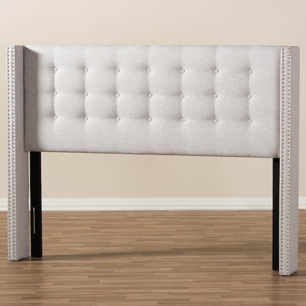 Baxton Studio Ginaro Beige Button-Tufted Nail head King Size Winged Headboard - 141-7516