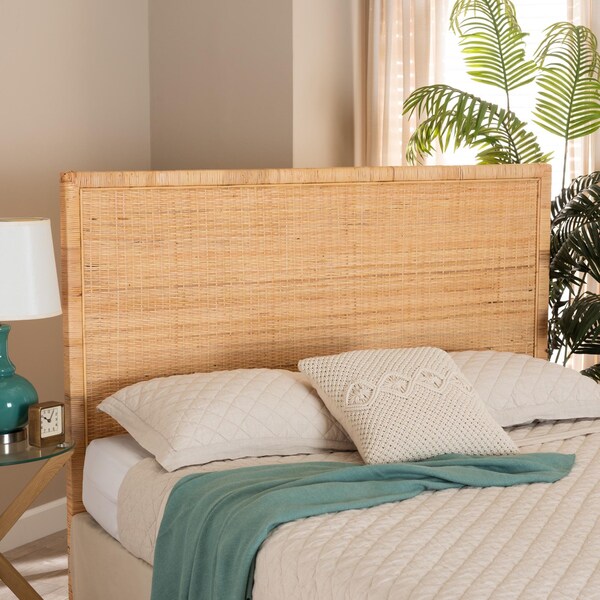 Bali & Pari Adelyn Modern Bohemian Natural Brown Rattan and Mahogany Wood Queen Size Headboard - 235-13173-ZORO