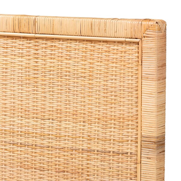 Bali & Pari Adelyn Modern Bohemian Natural Brown Rattan and Mahogany Wood Queen Size Headboard - 235-13173-ZORO