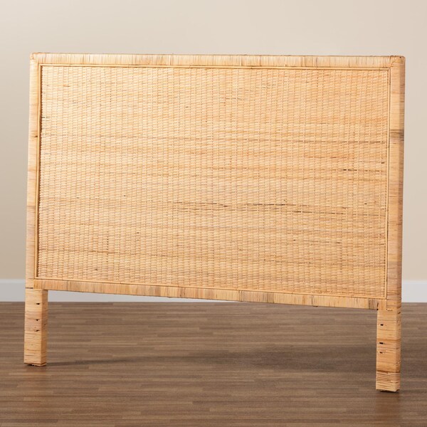 Bali & Pari Adelyn Modern Bohemian Natural Brown Rattan and Mahogany Wood Queen Size Headboard - 235-13173-ZORO