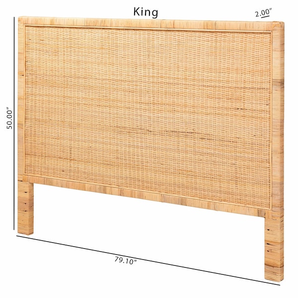 Bali & Pari Adelyn Modern Bohemian Natural Brown Rattan and Mahogany Wood Queen Size Headboard - 235-13173-ZORO