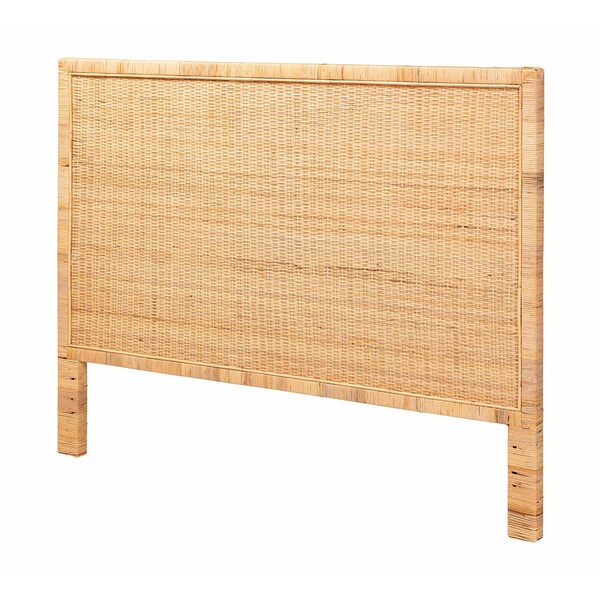 Bali & Pari Adelyn Modern Bohemian Natural Brown Rattan and Mahogany Wood Queen Size Headboard - 235-13173-ZORO