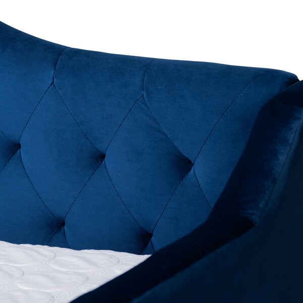 Baxton Studio Perry Blue Velvet Upholstered and Tufted Twin Size Daybed with Trundle - 156-9450