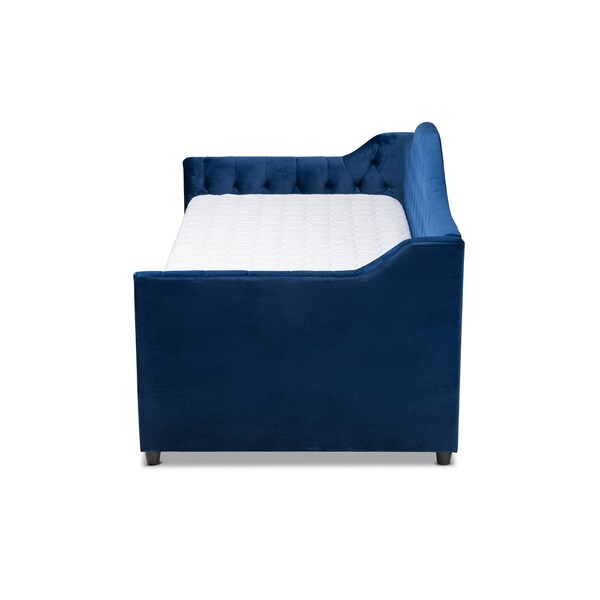 Baxton Studio Perry Blue Velvet Upholstered and Tufted Twin Size Daybed with Trundle - 156-9450