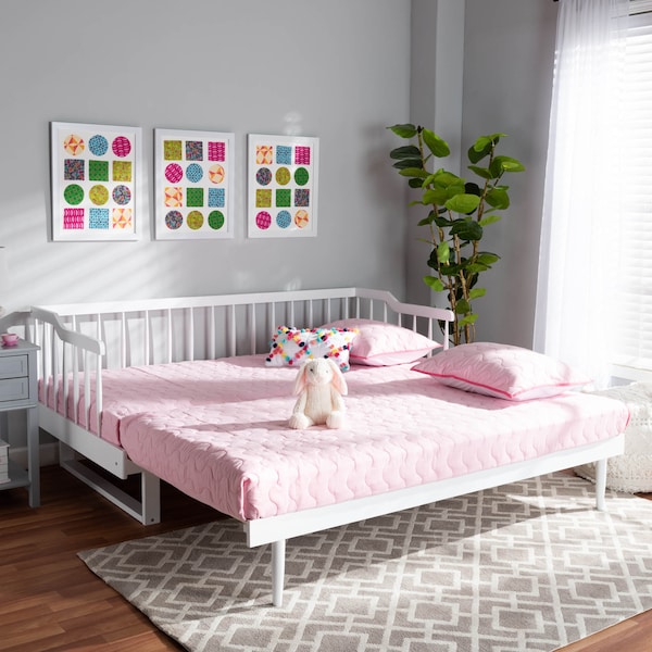 Baxton Studio Muriel White Finished Wood Expandable Twin Size to King Size Daybed - 167-10740