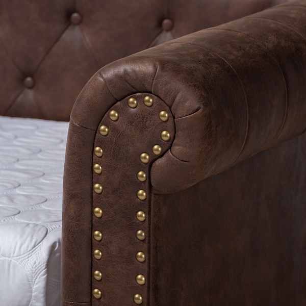 Baxton Studio Mabelle Brown Faux Leather Upholstered Daybed with Trundle - 154-9396