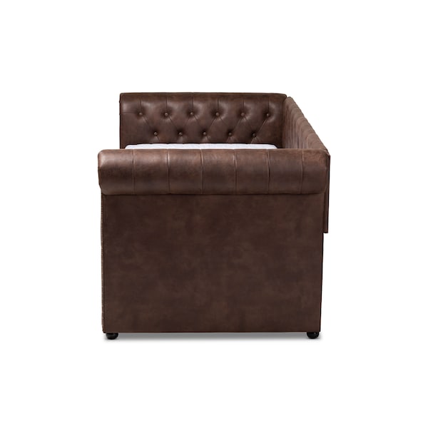 Baxton Studio Mabelle Brown Faux Leather Upholstered Daybed with Trundle - 154-9396