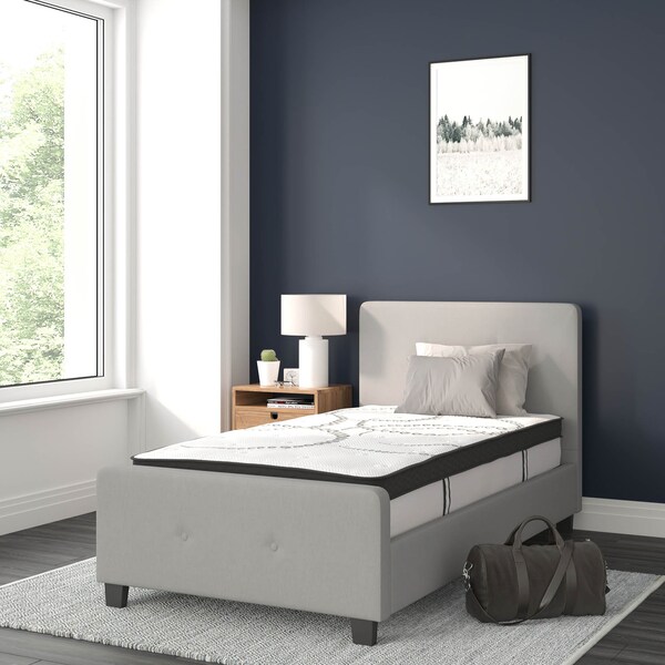 Flash Furniture Twin Size Lt Gray Fabric Platform Bed & Mattress - HG-BM10-25-GG