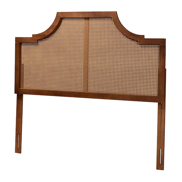 Baxton Studio Risha Mid-Century Modern Ash Walnut Finished Wood and Rattan Queen Size Headboard - 237-12648-ZORO