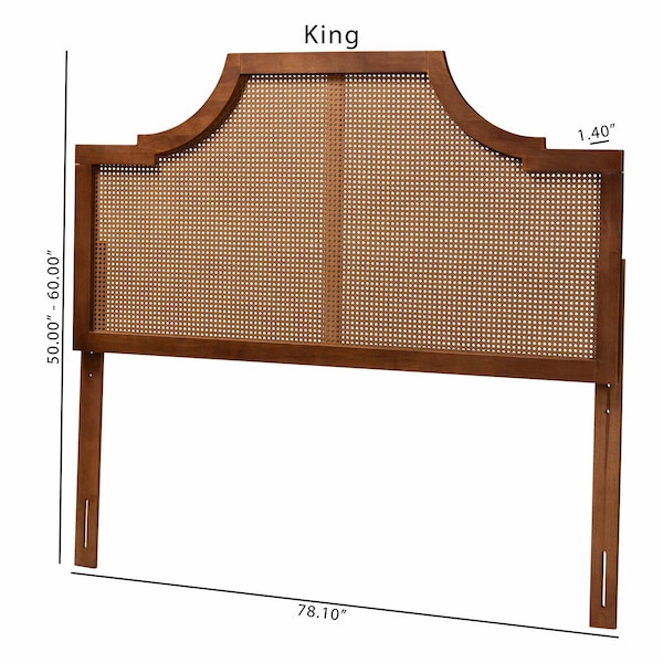 Baxton Studio Risha Mid-Century Modern Ash Walnut Finished Wood and Rattan Queen Size Headboard - 237-12648-ZORO
