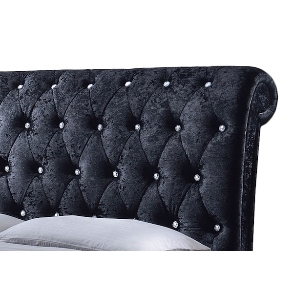 Baxton Studio Castello Velvet Upholstered Crystal-Buttoned Sleigh King Platform Bed - 118-6338