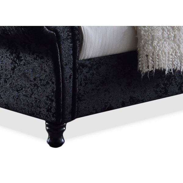 Baxton Studio Castello Velvet Upholstered Crystal-Buttoned Sleigh King Platform Bed - 118-6338