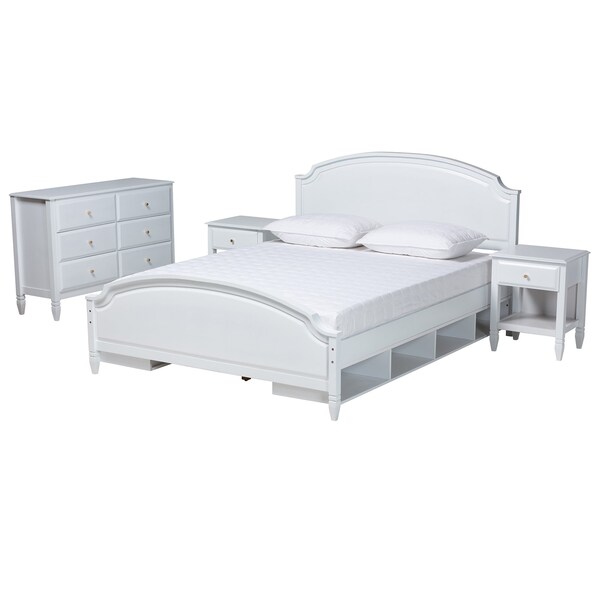 Baxton Studio Elise Classic and Transitional White Finished Wood Full Size 4Piece Bedroom Set - 218-10827-10822-10823-ZORO