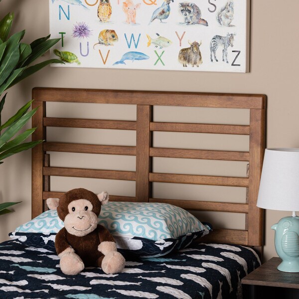 Baxton Studio Salome Mid-Century Modern Walnut Brown Finished Wood Twin Size Open Slat Headboard - 181-11161-ZORO