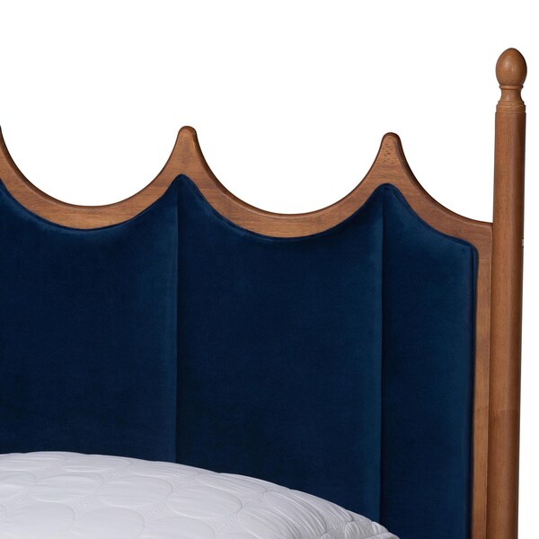 Baxton Studio Calgary Retro-Modern Royal Blue Velvet Fabric and Walnut Brown Wood Queen Size Platform Bed - 245-13442-ZORO