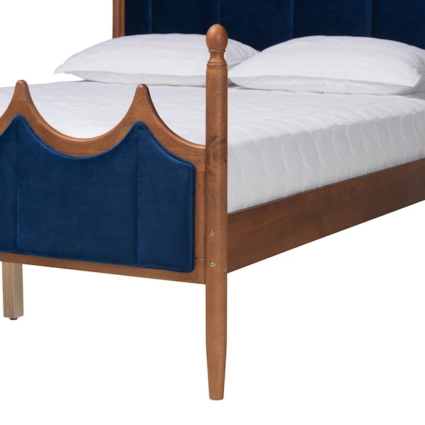 Baxton Studio Calgary Retro-Modern Royal Blue Velvet Fabric and Walnut Brown Wood Queen Size Platform Bed - 245-13442-ZORO