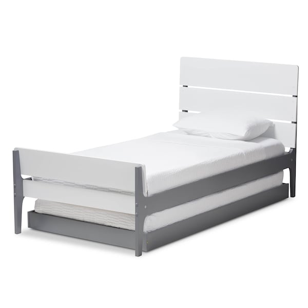 Baxton Studio Nereida Modern White and Grey-Finished Wood Twin Platform Bed - 143-7869-7890