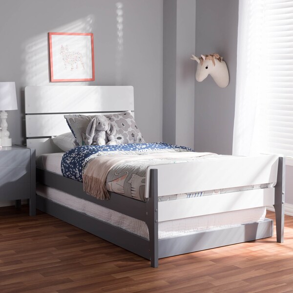 Baxton Studio Nereida Modern White and Grey-Finished Wood Twin Platform Bed - 143-7869-7890