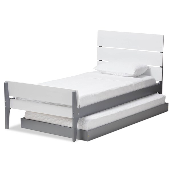 Baxton Studio Nereida Modern White and Grey-Finished Wood Twin Platform Bed - 143-7869-7890