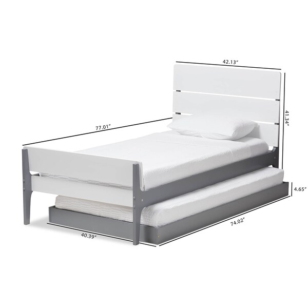 Baxton Studio Nereida Modern White and Grey-Finished Wood Twin Platform Bed - 143-7869-7890