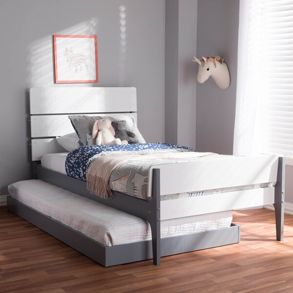 Baxton Studio Nereida Modern White and Grey-Finished Wood Twin Platform Bed - 143-7869-7890