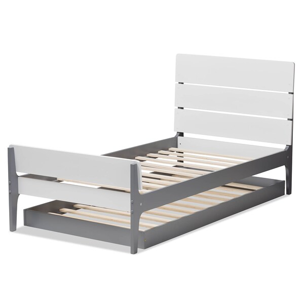 Baxton Studio Nereida Modern White and Grey-Finished Wood Twin Platform Bed - 143-7869-7890