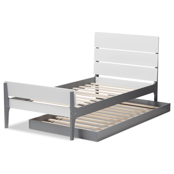 Baxton Studio Nereida Modern White and Grey-Finished Wood Twin Platform Bed - 143-7869-7890