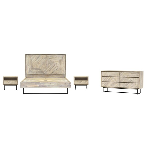 Armen Living Peridot 4 Piece King Bedroom Set in Natural Acacia Wood - SETPEBDKG4A
