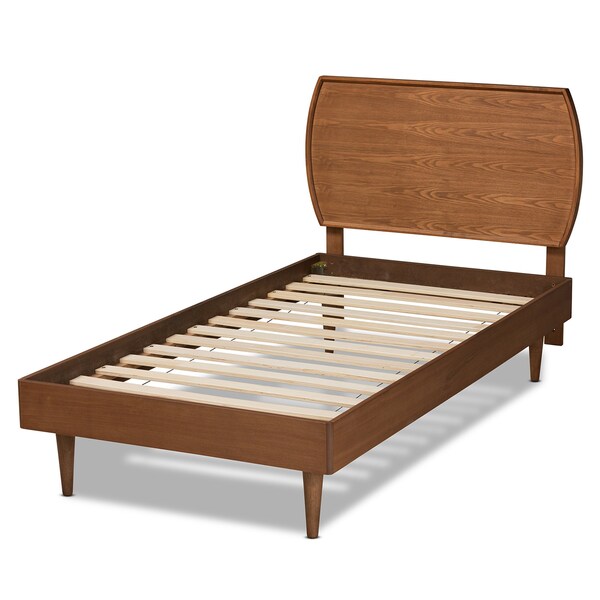 Baxton Studio Yori Mid-Century Modern Walnut Brown Finished Wood Twin Size Platform Bed - 188-11112-11158-ZORO