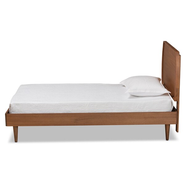 Baxton Studio Yori Mid-Century Modern Walnut Brown Finished Wood Twin Size Platform Bed - 188-11112-11158-ZORO