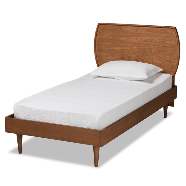 Baxton Studio Yori Mid-Century Modern Walnut Brown Finished Wood Twin Size Platform Bed - 188-11112-11158-ZORO