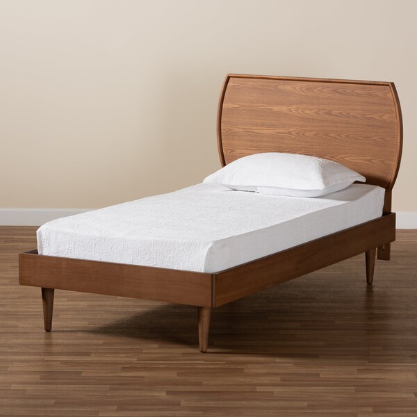 Baxton Studio Yori Mid-Century Modern Walnut Brown Finished Wood Twin Size Platform Bed - 188-11112-11158-ZORO