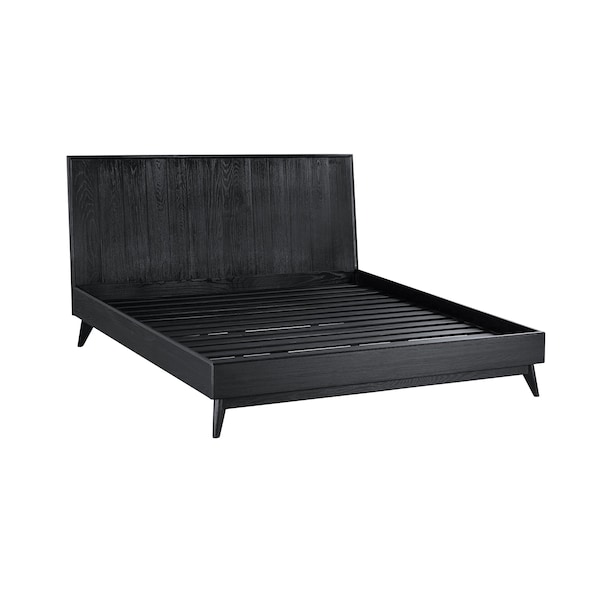 Armen Living Carnaby King Platform Bed Frame in Black Brushed Oak Wood - LCCFBDBLKG