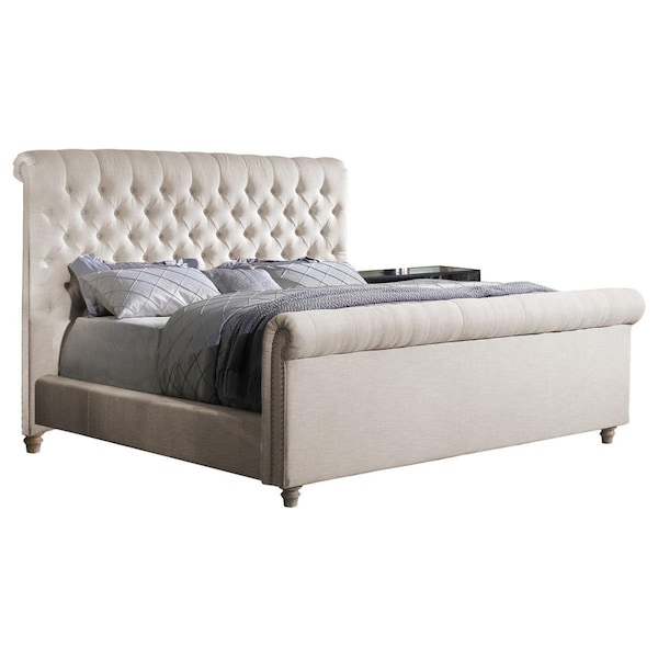 Best Master Furniture Upholstered Tufted Queen Bed, Cream - JC100 CREAM QUEEN BED