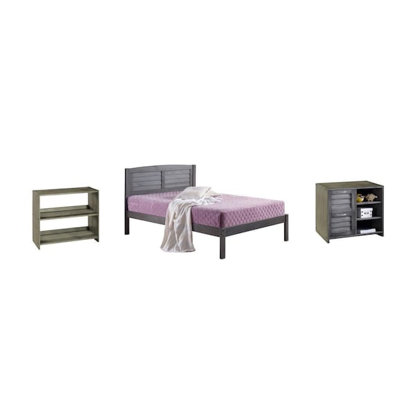Convenience Concepts PD-212TAG-C4 Bed with 2 Drawer Chest & Bookcase, Antique Gray - Twin Size - 3 Piece - HI3718426