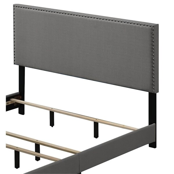 Acme Fabric Upholstered Queen Bed with Nailhead Trim in Light Gray - ER-0250GY