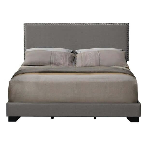 Acme Fabric Upholstered Queen Bed with Nailhead Trim in Light Gray - ER-0250GY