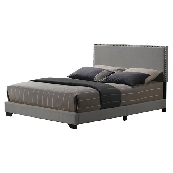 Acme Fabric Upholstered Queen Bed with Nailhead Trim in Light Gray - ER-0250GY